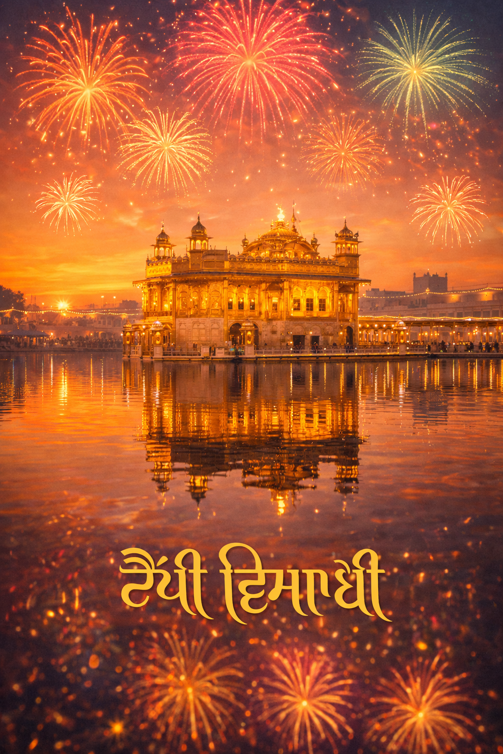 Happy Baisakhi — Golden Temple with Fireworks WhatsApp Greeting